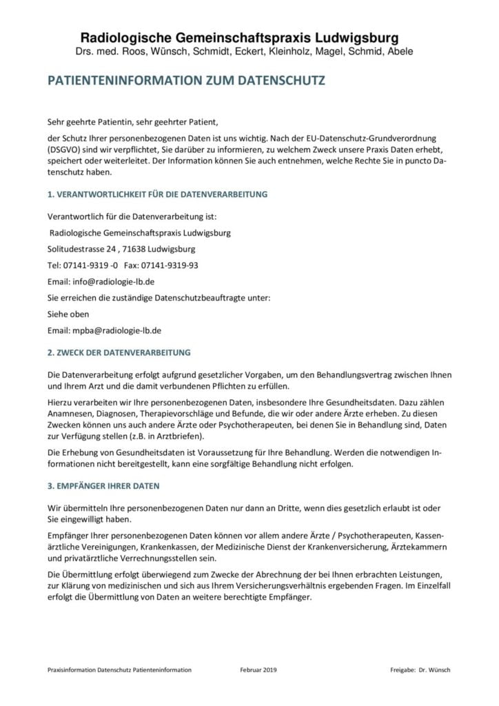 Patienteninfo zum Datenschutz
