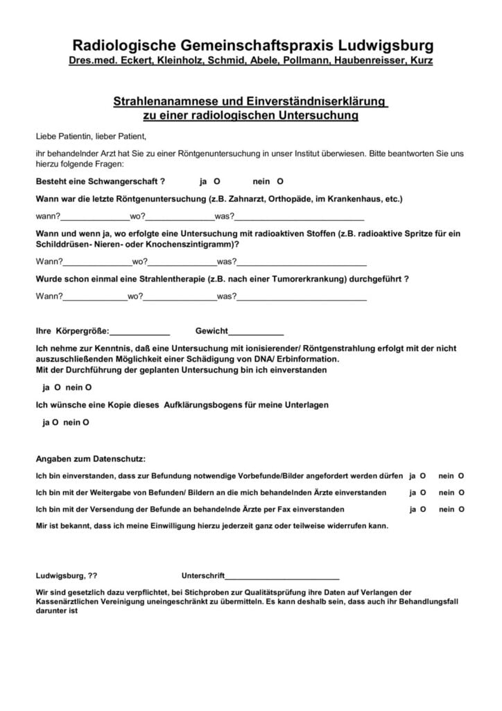 Einverständniserklärung Strahlenanamnese