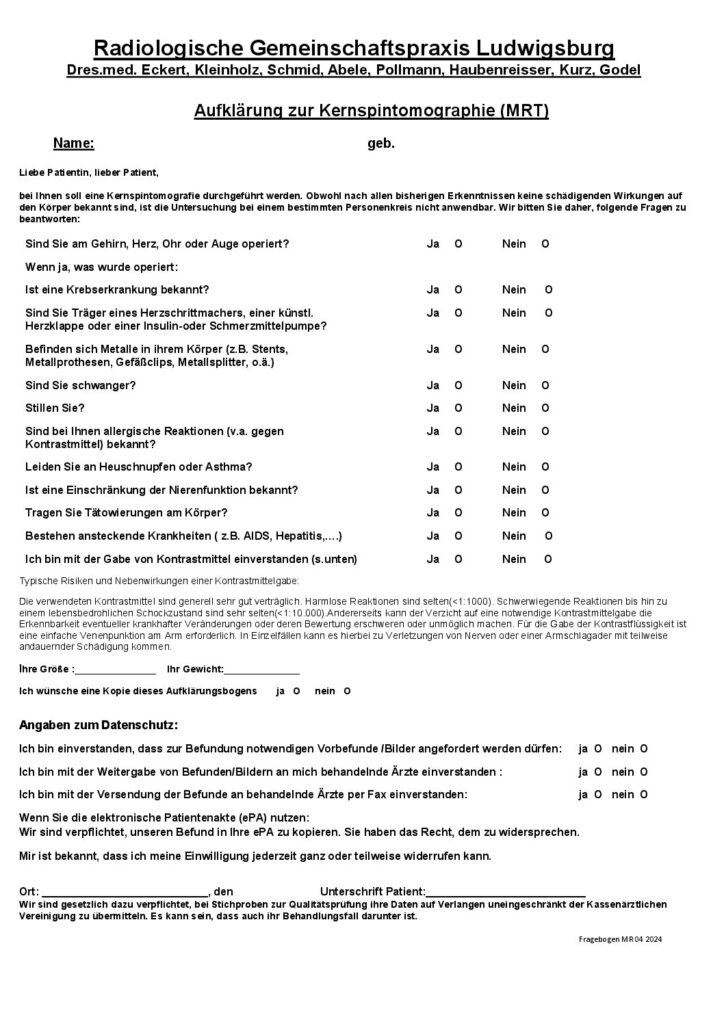 Patientenaufklärung MRT