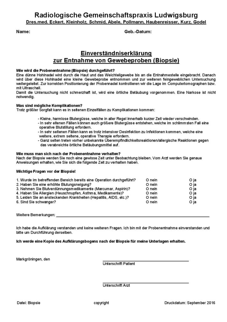 Einverständniserklärung Biopsie