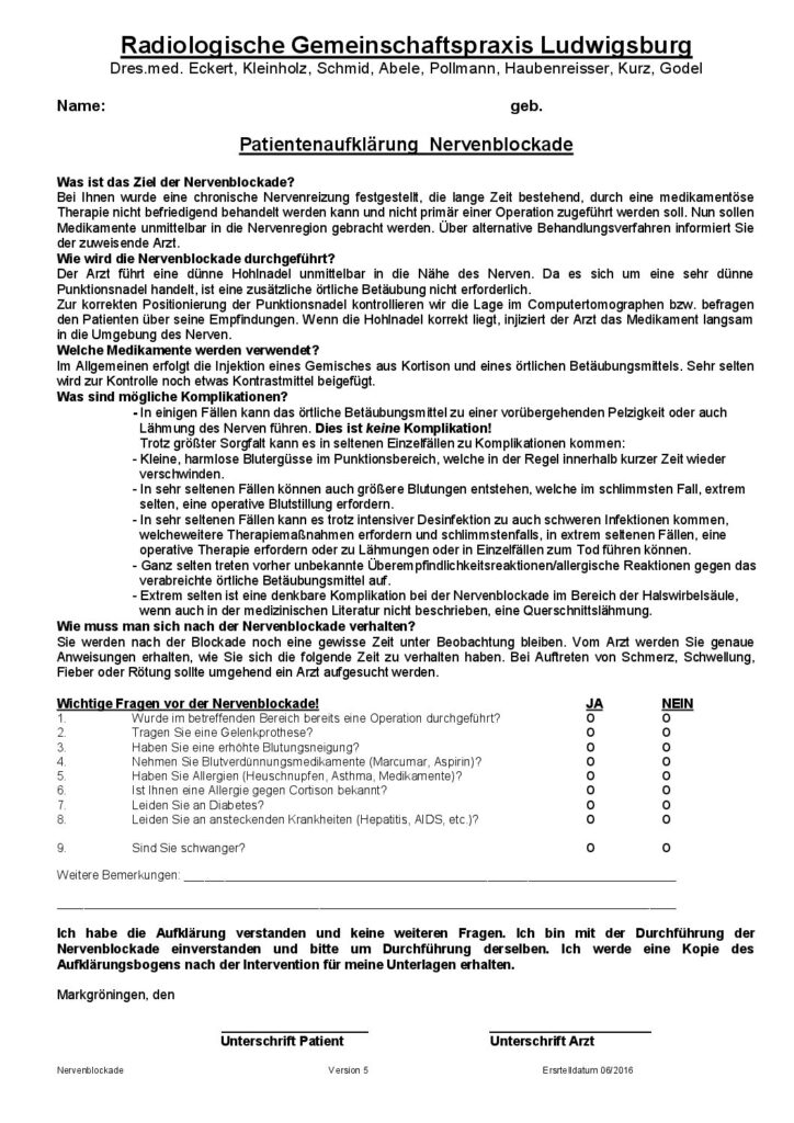 Patientenaufklärung Nervenblockade