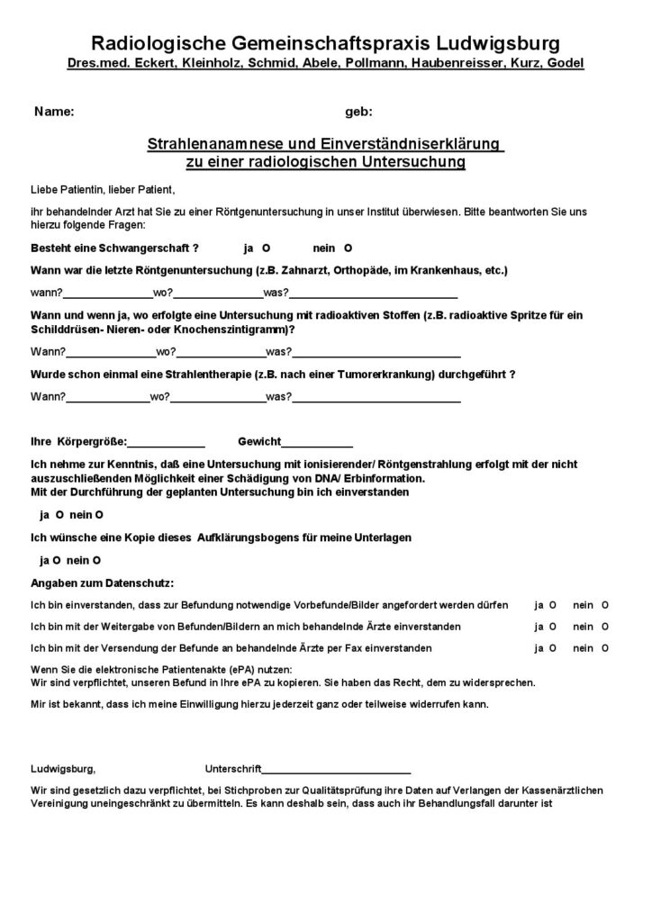Einverständniserklärung Strahlenanamnese
